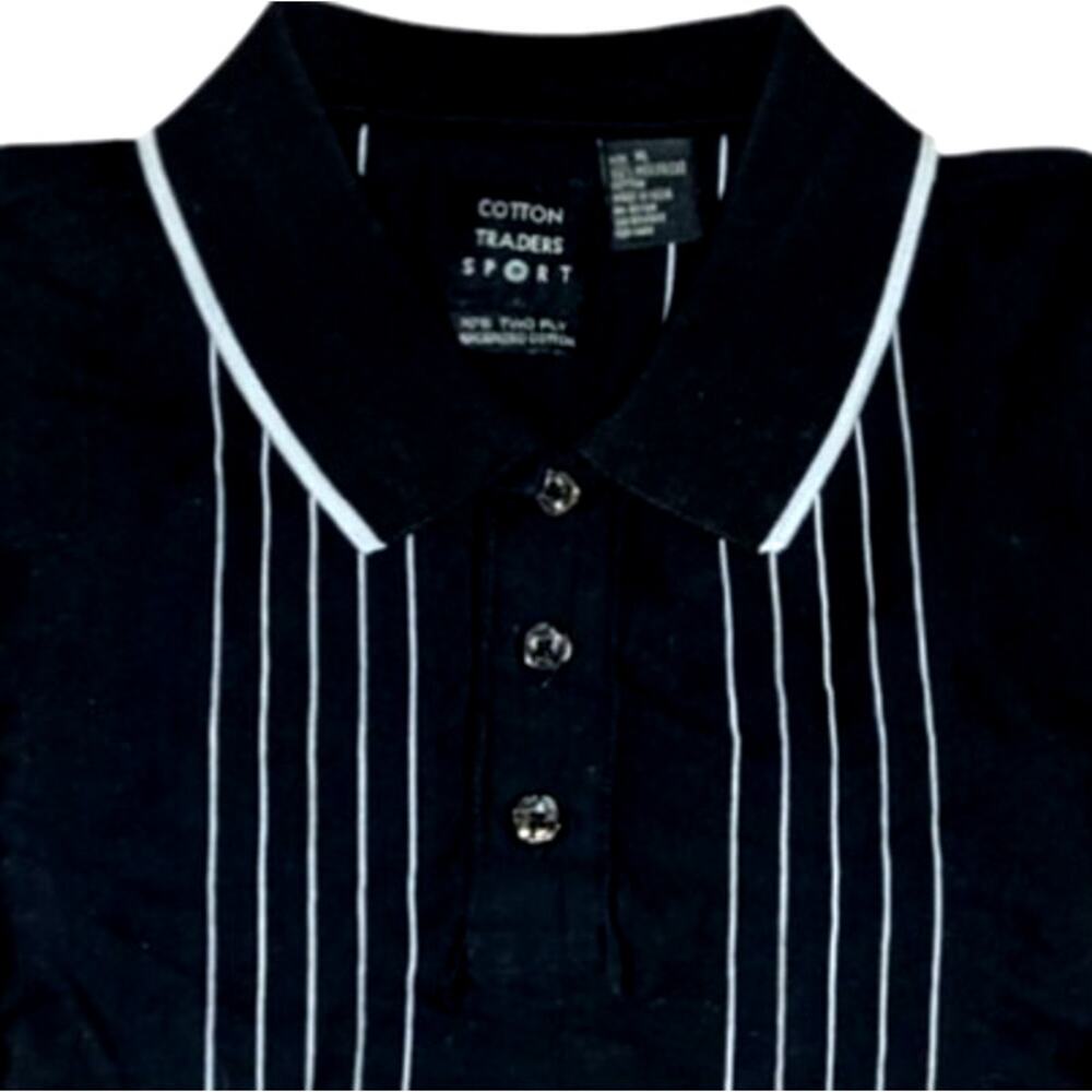 Cotton Traders Mercerized Cotton Striped Polo Mens XL Black Gray Preppy EUC